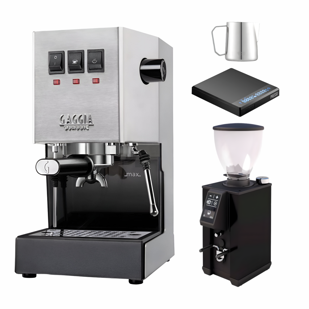 Gaggia Classic E24 Home Espresso Machine – Macap Leo 55 Grinder